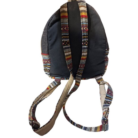 Freakmandu Small Handmade Bohemian Backpack With Ethnic Stripes & Front Pocket - Picture 4 of 5